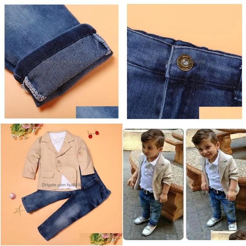 kids talesbaby boys coat outware suit long sleeve shirt jeans 3pcs clothing set children autumn children boys kids clothes