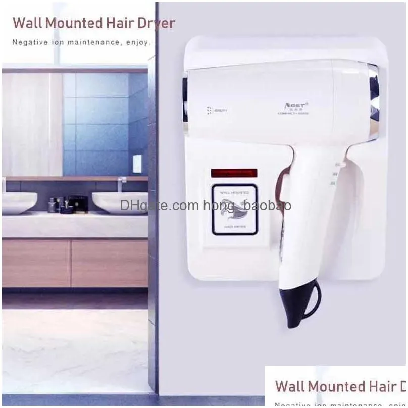 hair dryers 1600w wall mounted hair dryer negative ion electric hairdryer with holder base hair care quick dry for household el bathroom