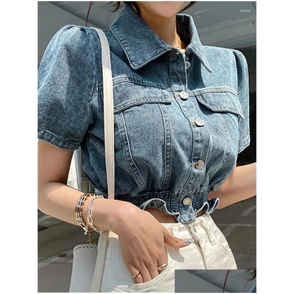 Women`s Blouses Fashion Casual Ladies Short Sleeve Blouse Tops Streetwear Single Breasted Button Sexy Crop Shirt Holiday Clothing