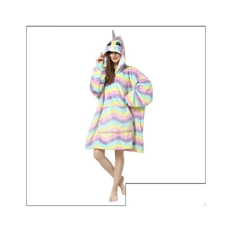 Women`s Home Sleepwear Printed Lazy Clothes Pullover Fleece Hooded TV Blanket Outdoor Function Cold-proof Clothing Tracksuit