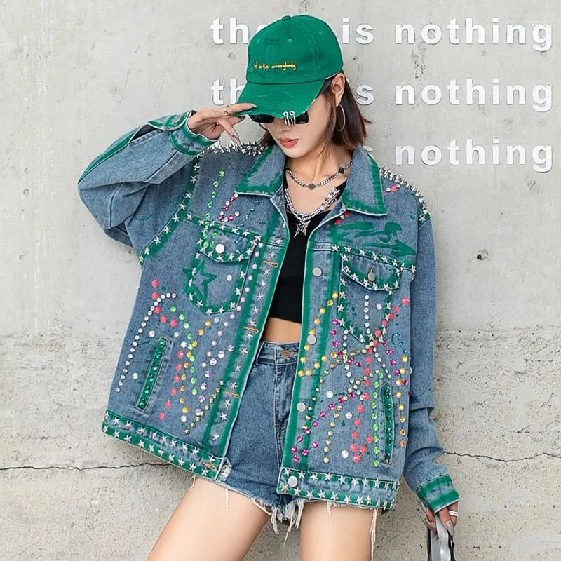 Women`s Jackets Thailand Chaopai 2023 Spring Autumn European Heavy Industry Rivet Studded Denim Jacket Women Loose Top