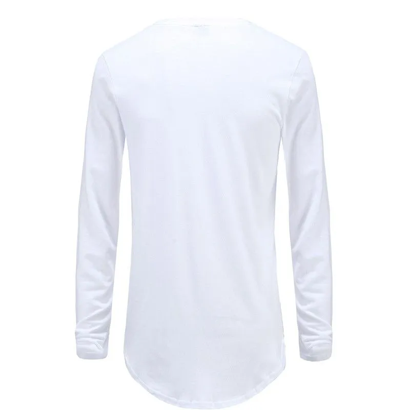 Trends Men T shirts Super Longline Long Sleeve TShirt Hip Hop Arc With Curve Hem Side Zip Tops tee