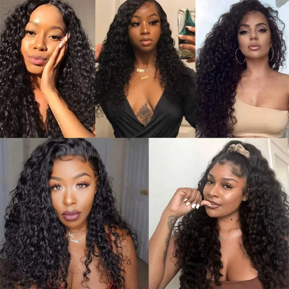 Synthetic Wigs Indian Water Wave Bundles With Closure Wet and Wavy Curly Human Hair Bundles 12A Remy Hair Weave 3 Bundles With Frontal 13X4