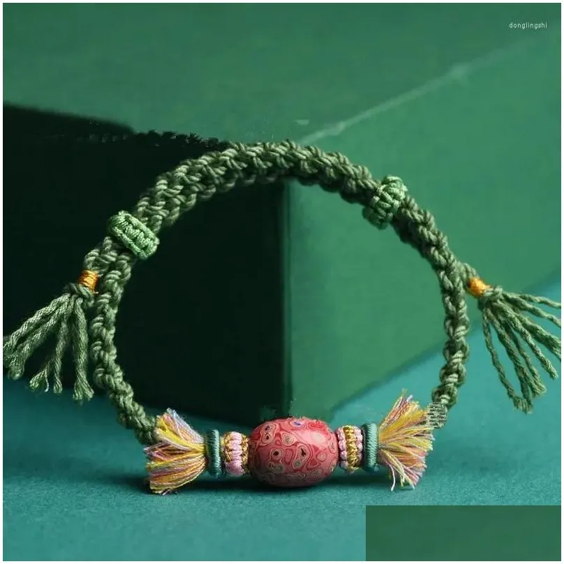 Charm Bracelets Handwoven String Girls Artistic Pink Opal Paint Candy Bracelet Green Ajustbale Size Cute Accessories Dropship