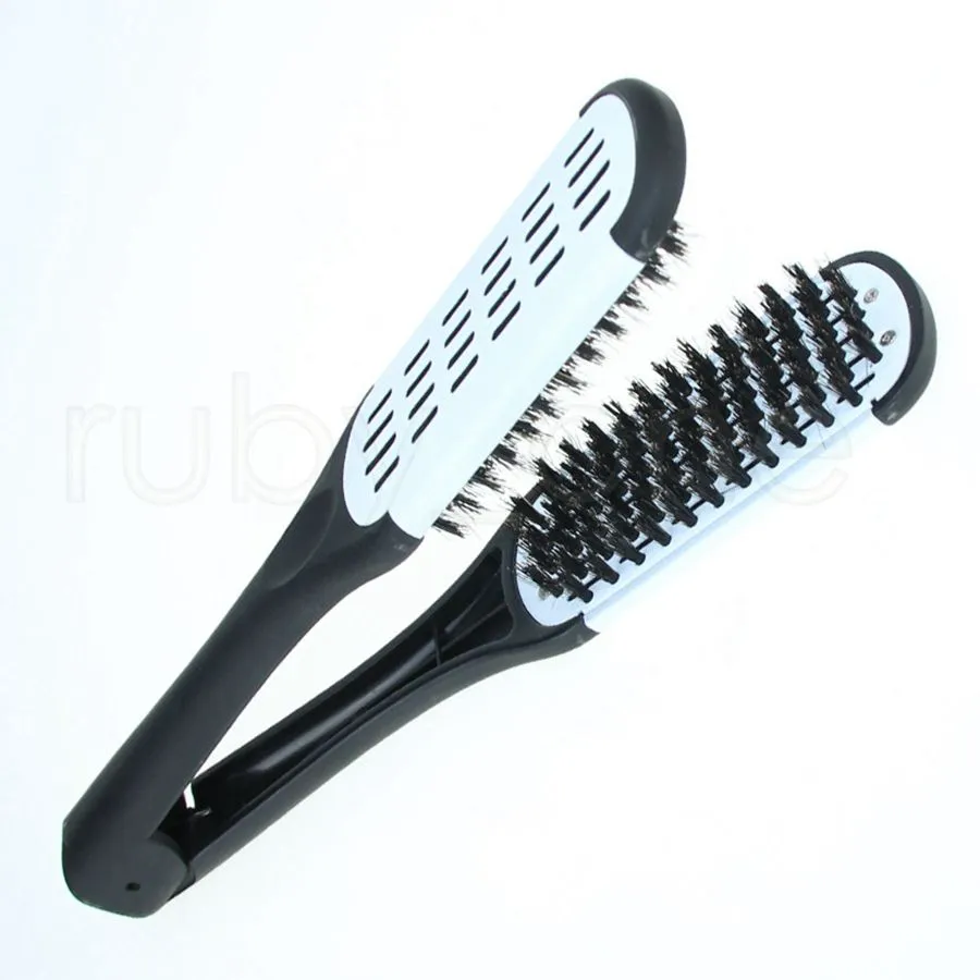 Pro Hairdressing Straightener Ceramic Hair Straightening Double Brushes V Shape Comb Clamp Not Hurt Styling Tools Peine En Forma De V Para Alisar El