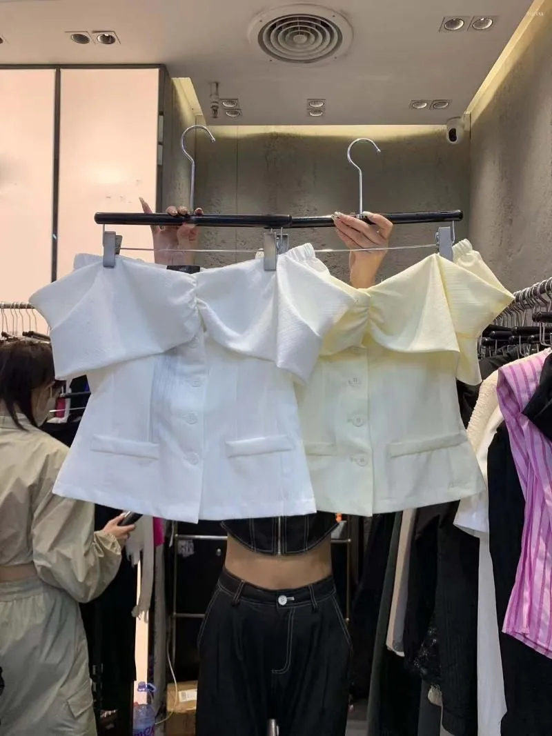 Women`s Blouses Women Crew Neck 2023 Summer Clothes Design Sense One-word Collar Off-the-shoulder Shirt Slim Top Woman Clothing