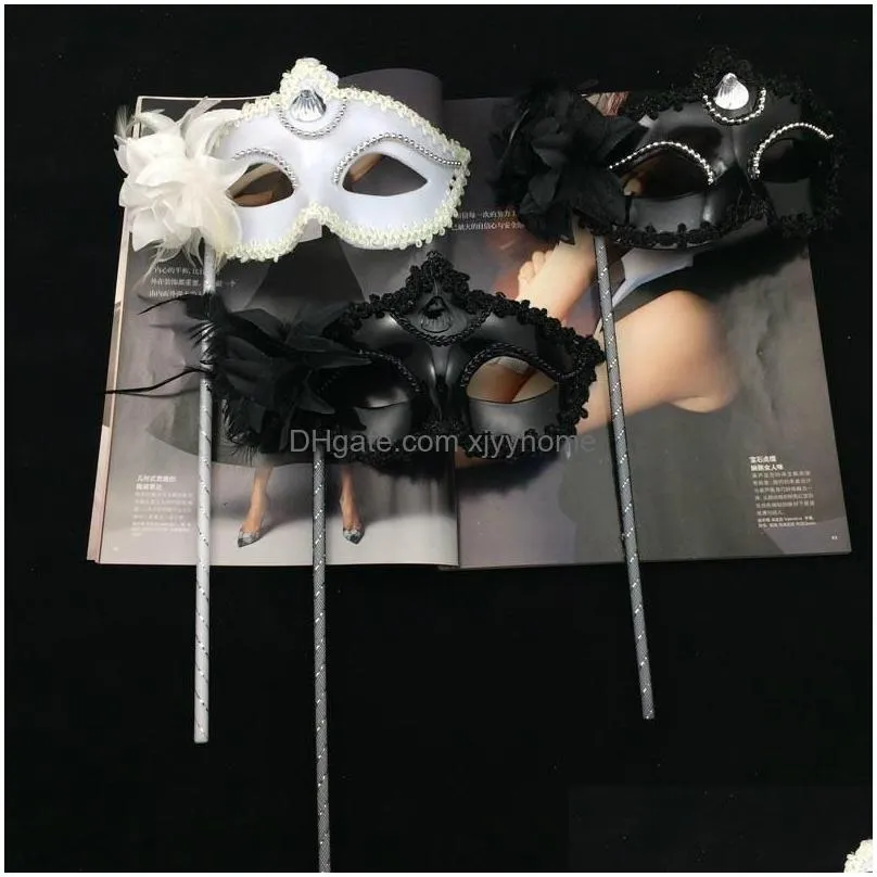 Party Masks Black White On Stick Y Eyeline Masquerade Mardi Gras Halloween Beads Eyeliner Side Flower Masks5305063 Drop Delivery Home Dhh49