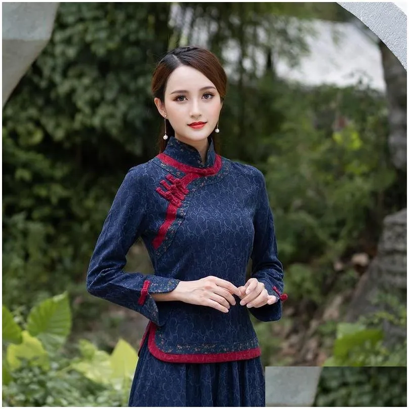 Ethnic Clothing Linen Chinese Traditional Top Qipao Shirt For Woman Cheongsam Style Shirts Blouse Ladies Robe ChinoiseEthnic