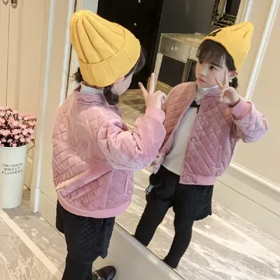 Jackets New Girls Pink Jacket Kids designer clothes Girl Fashion long sleeve Warm Outwear children Winter casual Coat Clothing