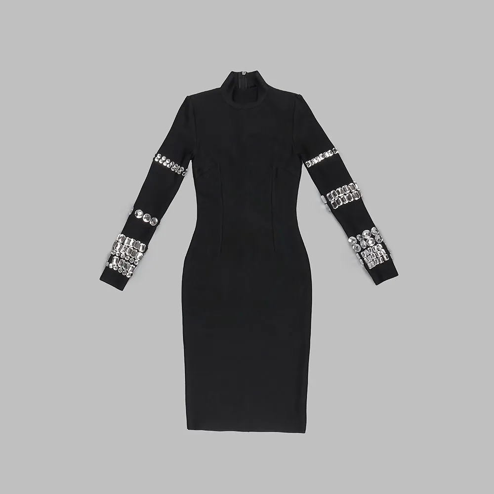 100 2023 Runway Dress Spring Autumn Dress Brand Same Style Empire Crew Neck Long Sleeve Black Womens Dress Fashion moduofe