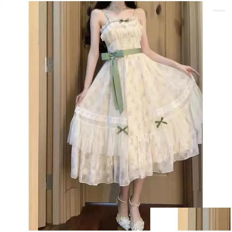 Work Dresses 2024 Autumn French 2 Piece Skirt Set Women Casual Office Lady Cardigan Fairy Elegant Outwear Floral Strap Dress Korean
