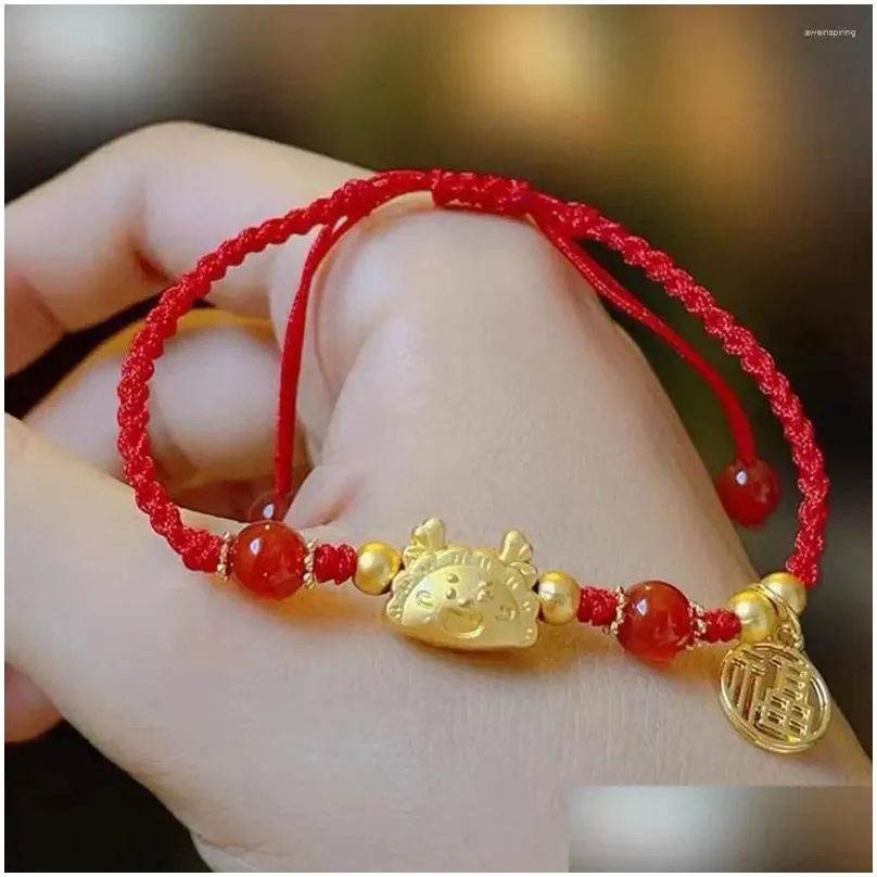 Charm Bracelets 2024 Dragon Year Lucky Red Rope Braided Attracts Fortune Handmade Fashion Jewelry Gifts