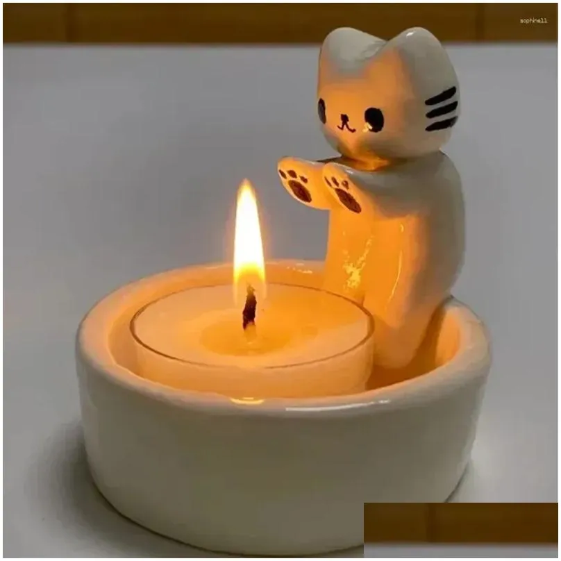 Candle Holders Kitten Holder Gypsum Mold Diy Handmade Storage Box Crafts Casting Molds Home Decoration Drop Delivery Dhgbn