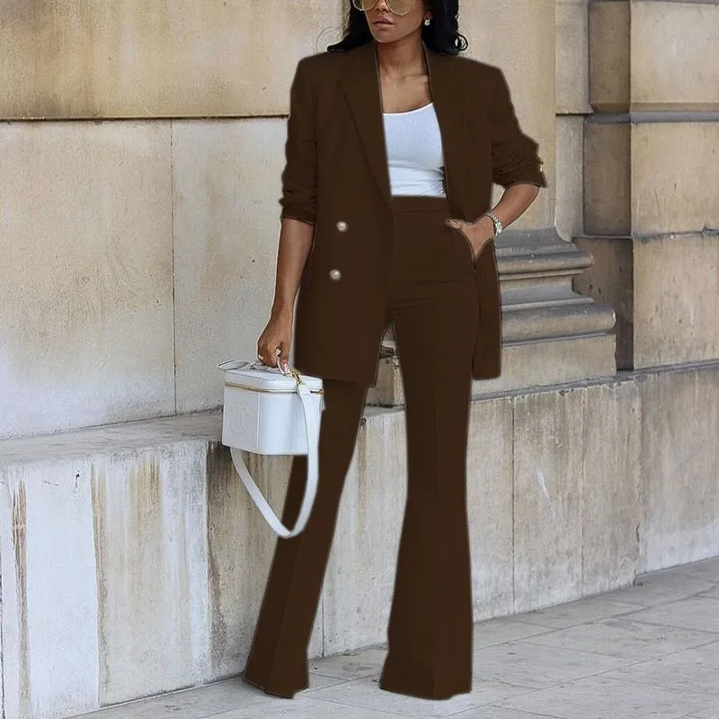 Popular European and American Women`s Spring and Autumn New Solid Color Casual Fashion Suit Wide Leg Pants Suit Two Piece Set