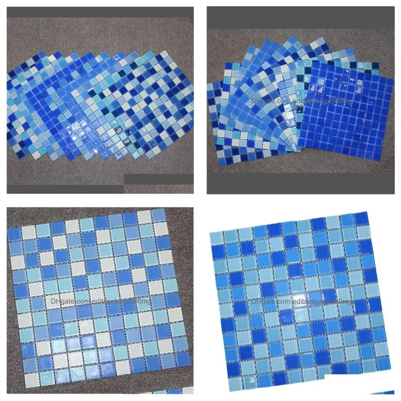 mosaic glass crystal tv background wall wall stickers swimming pool pool pool blue mosaic bathroom balcony