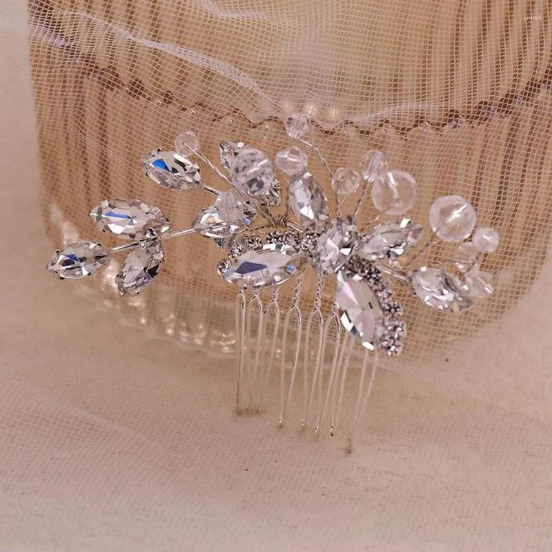 Hair Clips Wedding Accessories Shiny Rhinestones Combs Silver Color Jewelry For Women Girls Mother`s Day Ornaments Gift