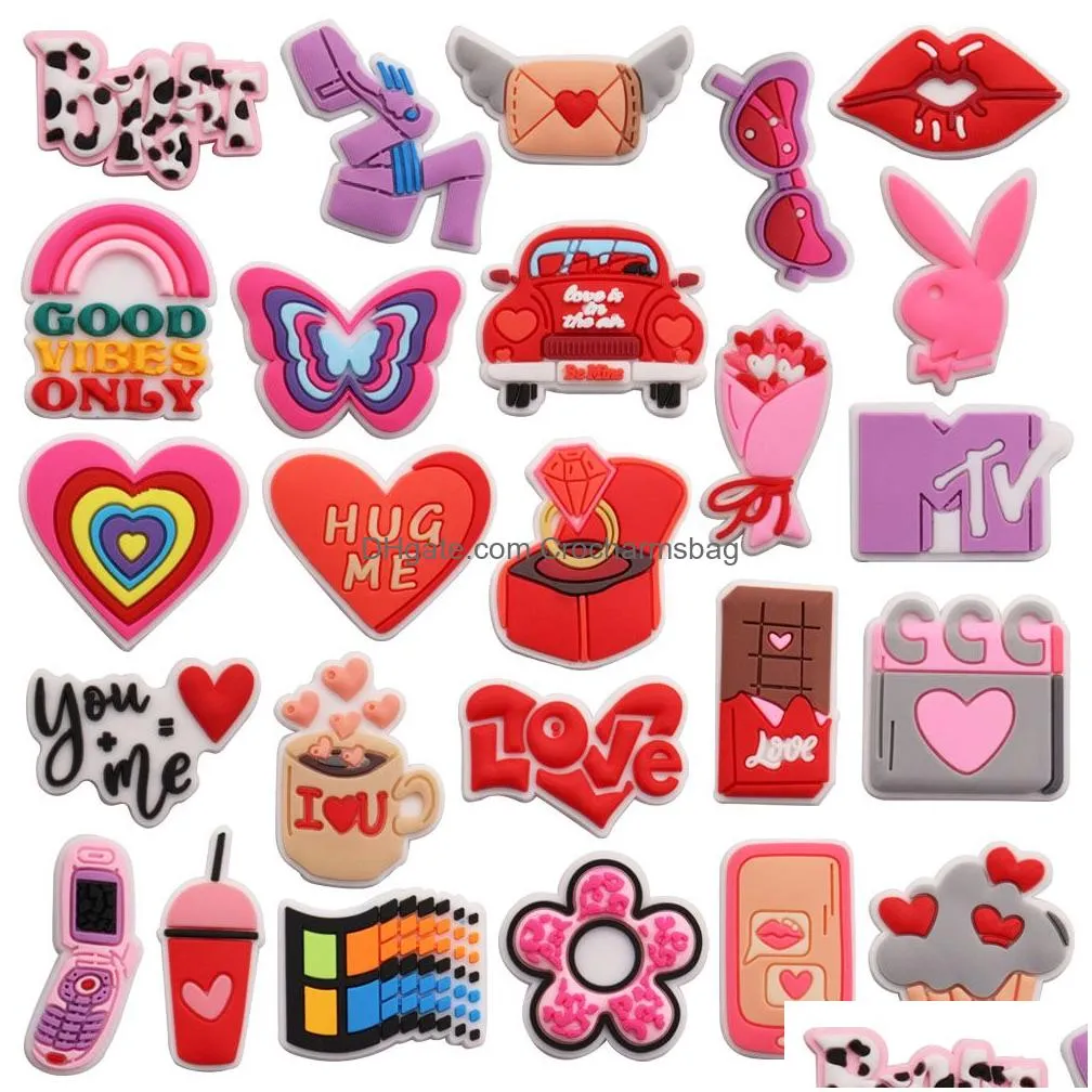 Shoe Parts & Accessories Wholesale 100Pcs Pvc Happy Valentines Day Hello Gorgeous So Mate Charms Girls Woman Buckle Decorations For Ba Dhuvj