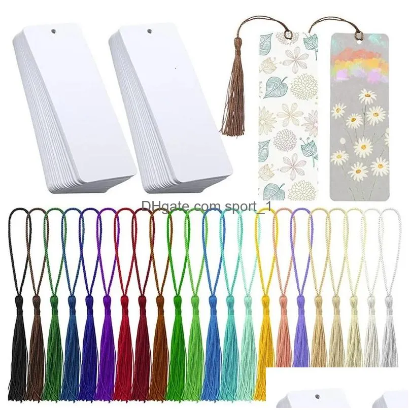 wholesale 80pcs sublimation bookmark blank heat transfer bookmarks diy with hole and colorful tassels for crafts 240119
