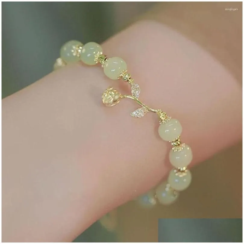 Charm Bracelets Chinese Style Retro Niche Design Women Imitation Jade Rose Bracelet Double-layer Flower Girl Sweet Fashion Jewelry