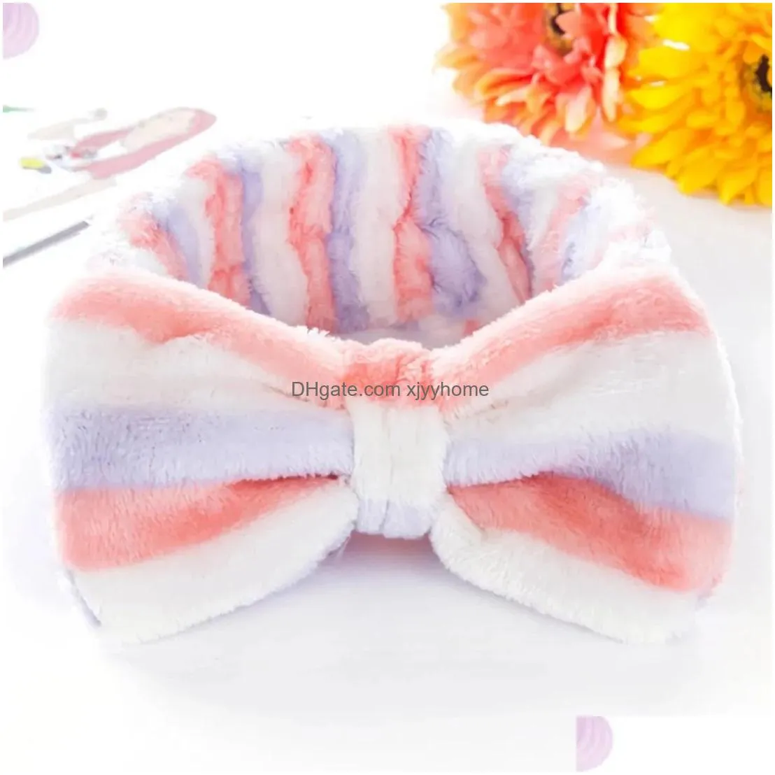 Towel Korean Fashion Dot Printed P Bow Headbands Wash Face Soft Hairband Makeup Headwrap Turban Elastic Headband Hair Accessories Drop Dhot2