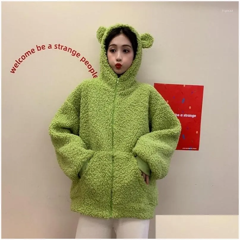 Women`s Jackets 2023 Spring Autumn Cartoon Cute Coat Sweet Lambswool Long-sleeved Hairy Harajuku Coats Kawaii Y2k
