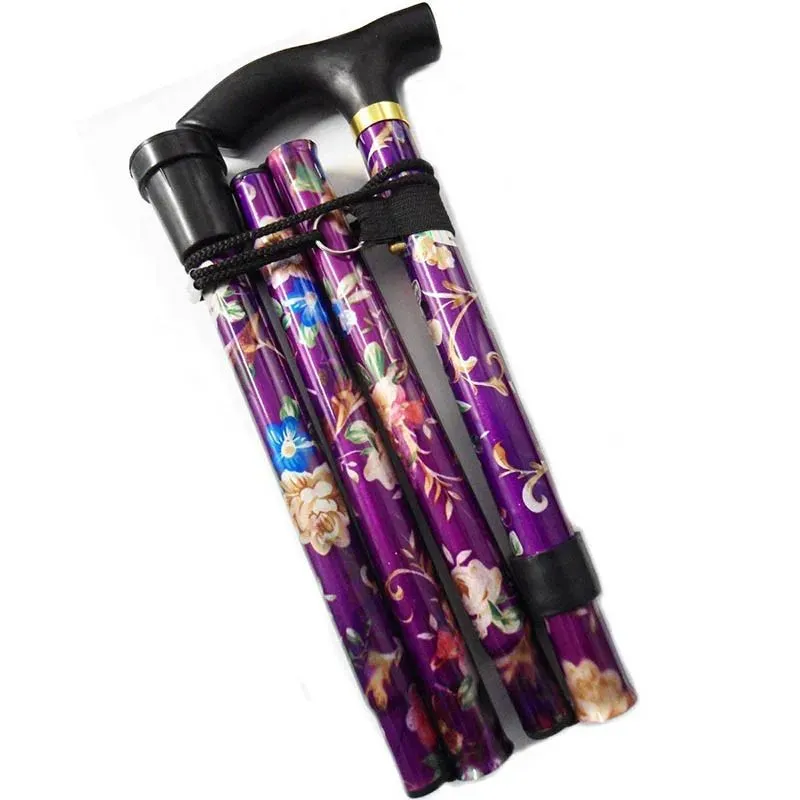 Sticks Lightweight Foldable Walking Sticks For Elderly Old Man telescopic 92cm Adjustable Folding Floral Metal Cane Trekking Hiking