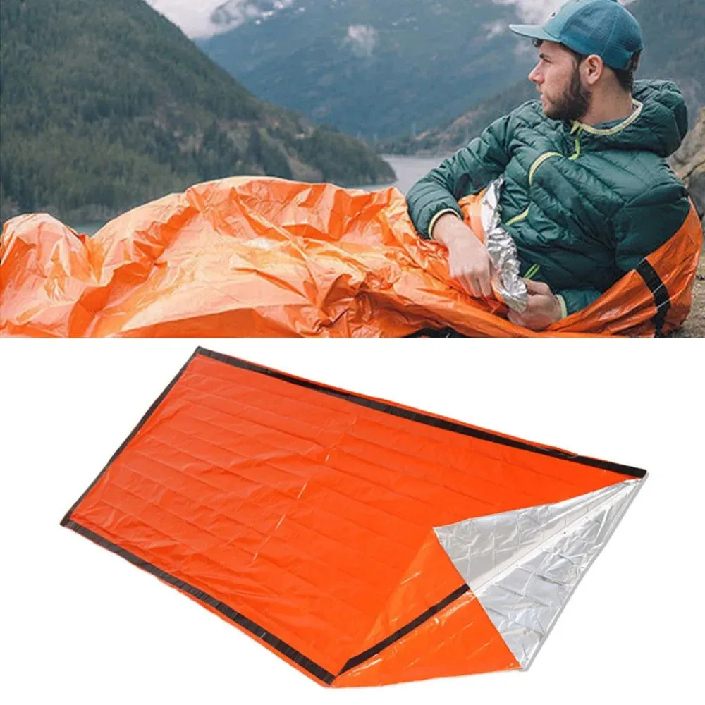Survival Outdoor Bivy Emergency Sleeping Bag Camping Survival Thermal Blanket Mylar Waterproof Emergency Gear Compact Windproof