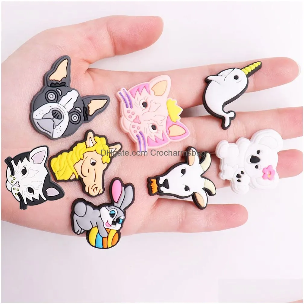 Shoe Parts & Accessories Moq 20Pcs Pvc Cartoon Animal Dog Tiger Sheep Rabbit Dragon Horse Koala Decoration Charm Buckle Clog Pins Butt Dhnrx