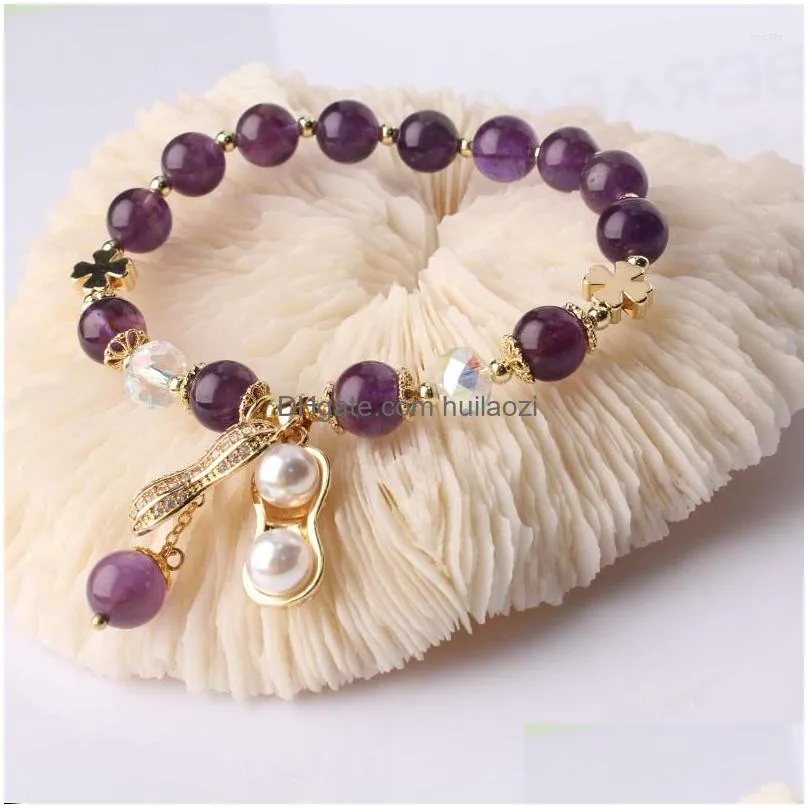 charm bracelets korean style bracelet for women elastic amethyst lover girlfriend gift peanut metal pendant girl