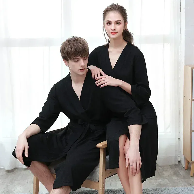 Men`s Sleepwear Quickly Waffle Bath Casual Long Spring Pajamas Green Robe Gown Dry Couple Autumn V-neck Bathrobe Soft