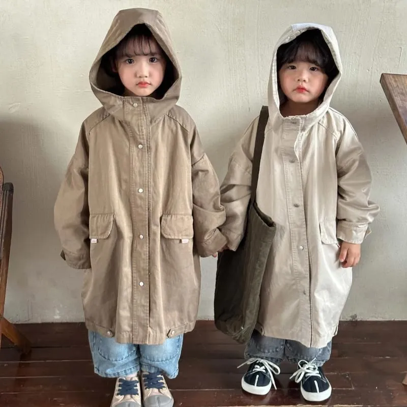 Jackets Children`s Clothing Girls` Casual Coat Solid Windbreaker Boys` Hooded Big Mouth Top 2024 Autumn