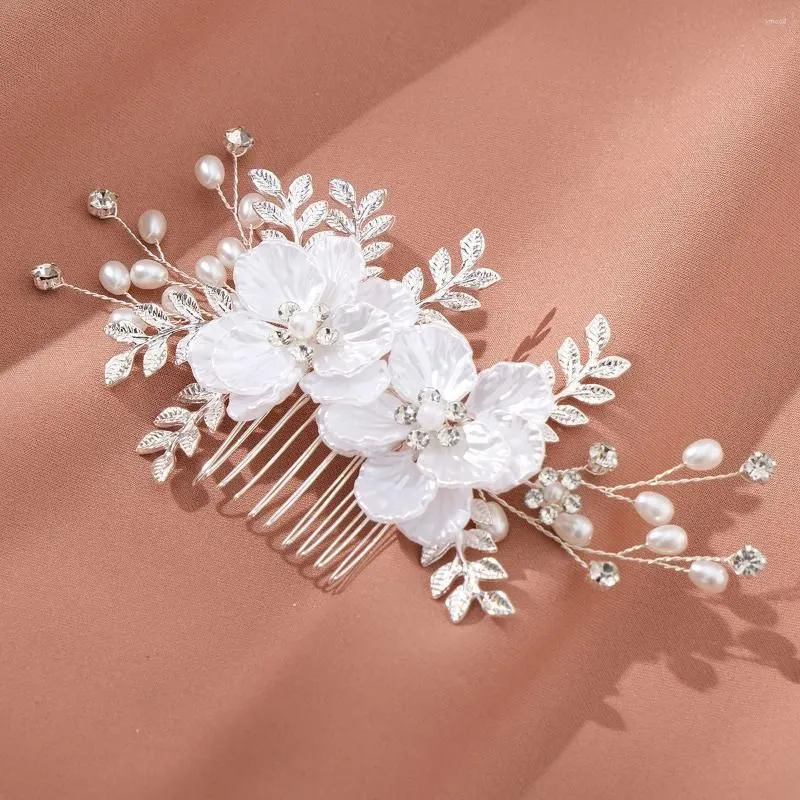 Hair Clips White Flower Comb Women Jewelry Bridal Tiaras Accessories Headpiece Wedding Headband