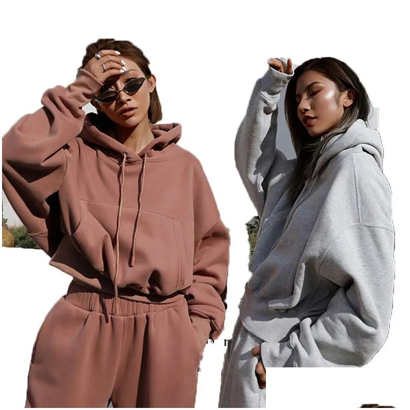 Women Sport Tracksuits Women Two Piece Clothing Set Tracksuit solid color Hoodie Sweatshirt Long Pant Jogger Outfit Set Female Sweat