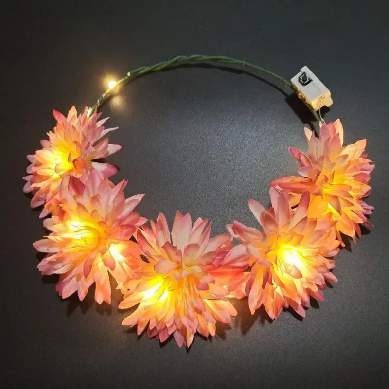 Decorative Flowers Luminous Garland Tourist Attractions Forest Girl Rattan Rose Headwear LED Headband Wedding Party Hair Band