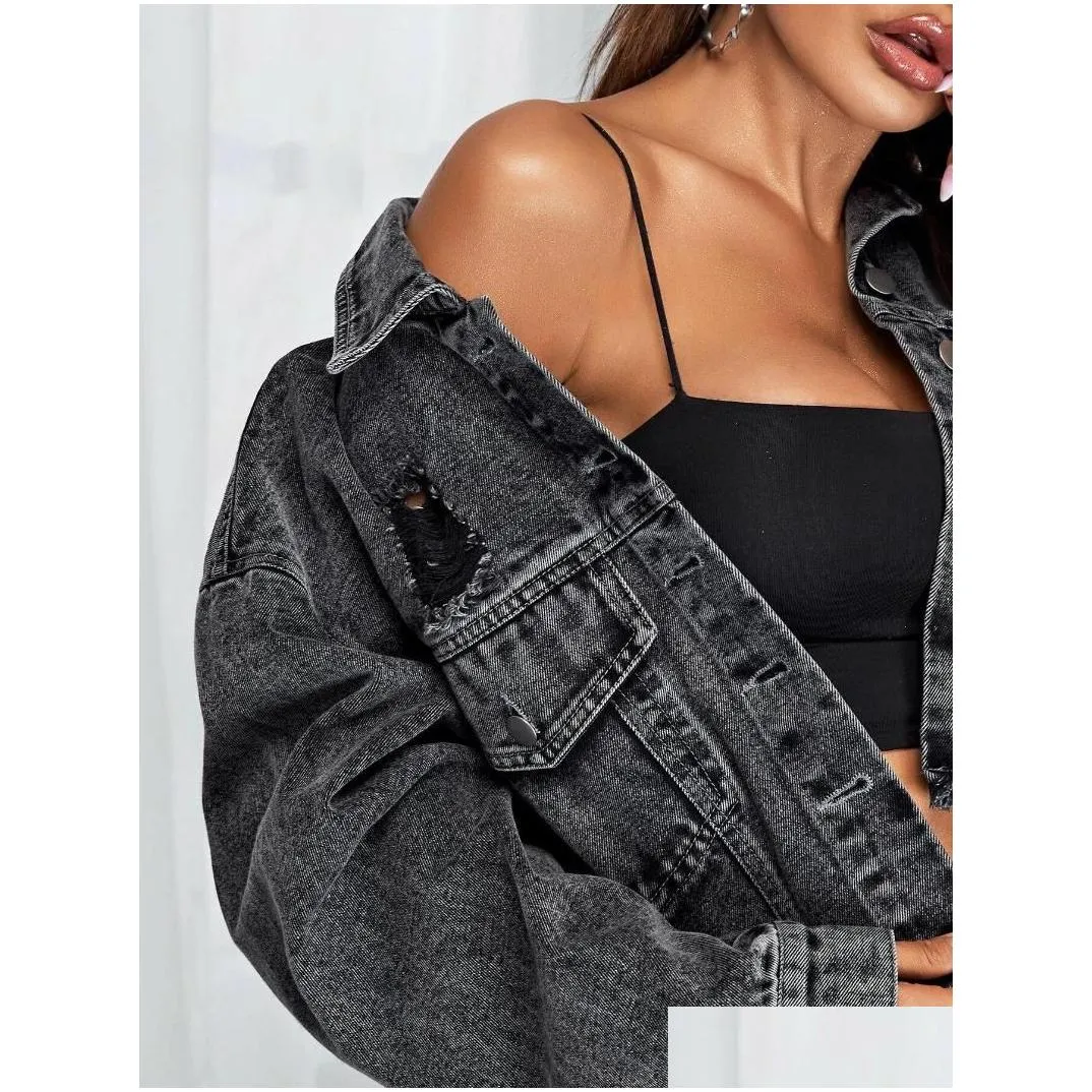 Women`s Vests European And American Women`s Jeans Jacket Autumn Winter Fashion Wool Edge Hole Short Coat Thick Street Wind