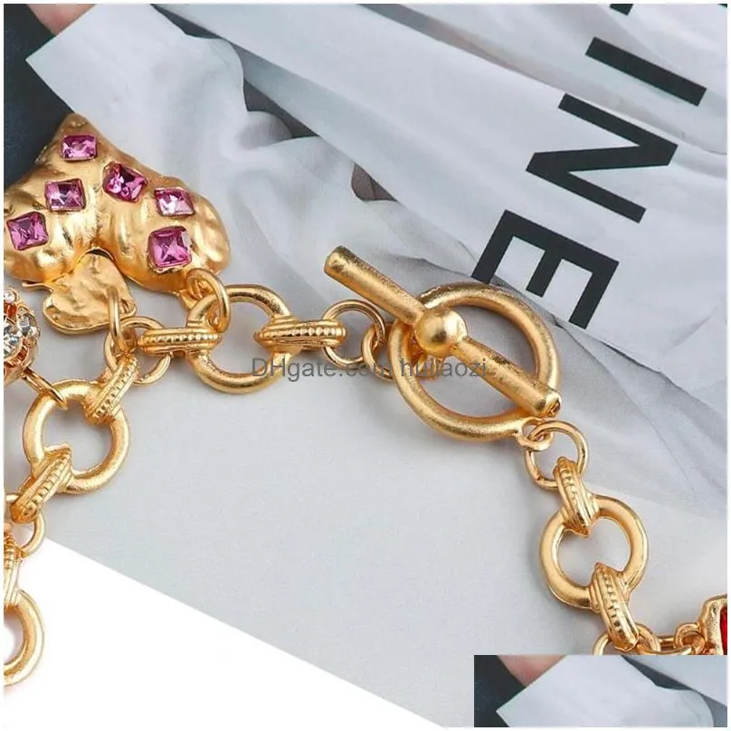 charm bracelets big statement colorful crystal pearl mixed charms fashion gold bangles bracelet street trendy jewelry
