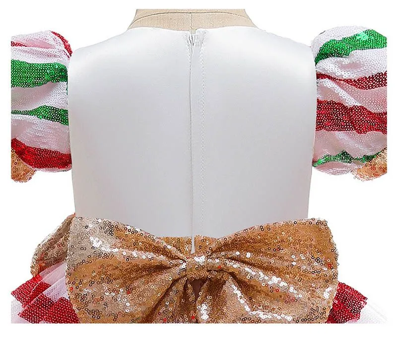 2020 new Christmas girls dresses sequin bowknot girls dress stripe party kids dress princess formal dresses girl dress Ball Gown