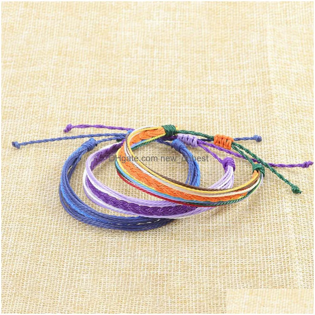 Charm Bracelets New Woven Hand Rope Bohemian Style Twist Braided Bracelet Adjustable Vsco Girl Lucky Friendship Waterproof Colorf Wax Dhxz1