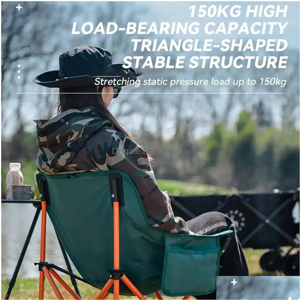 Fishing Accessories Chairs Cam Lawn Portable Chair Support 150Kg Foldable Backpacking 600D Oxford Cloth Add Aluminum Drop Delivery Spo Dhude