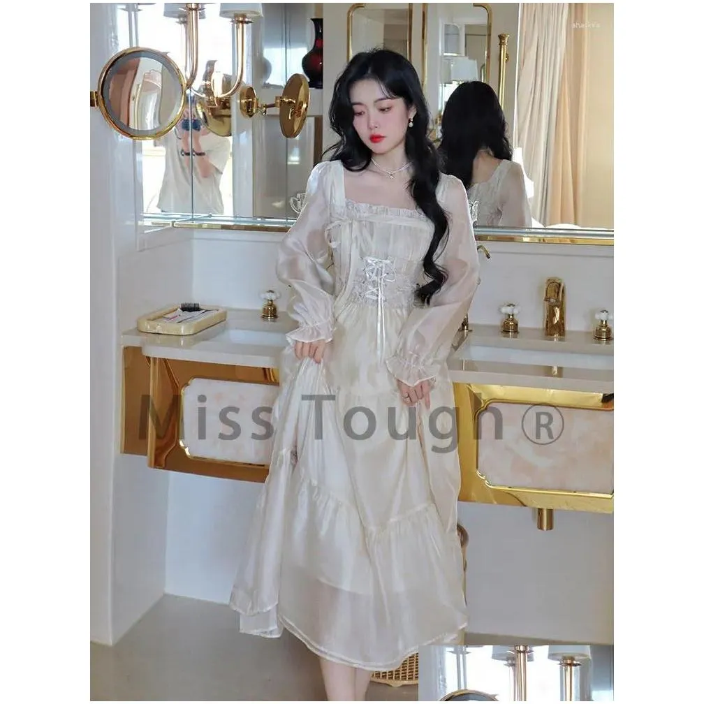 Casual Dresses French Vintage Elegant Fairy Dress Women Yellow Sweet Korean Style Long Sleeve Evening Party Midi Sutumn 2023