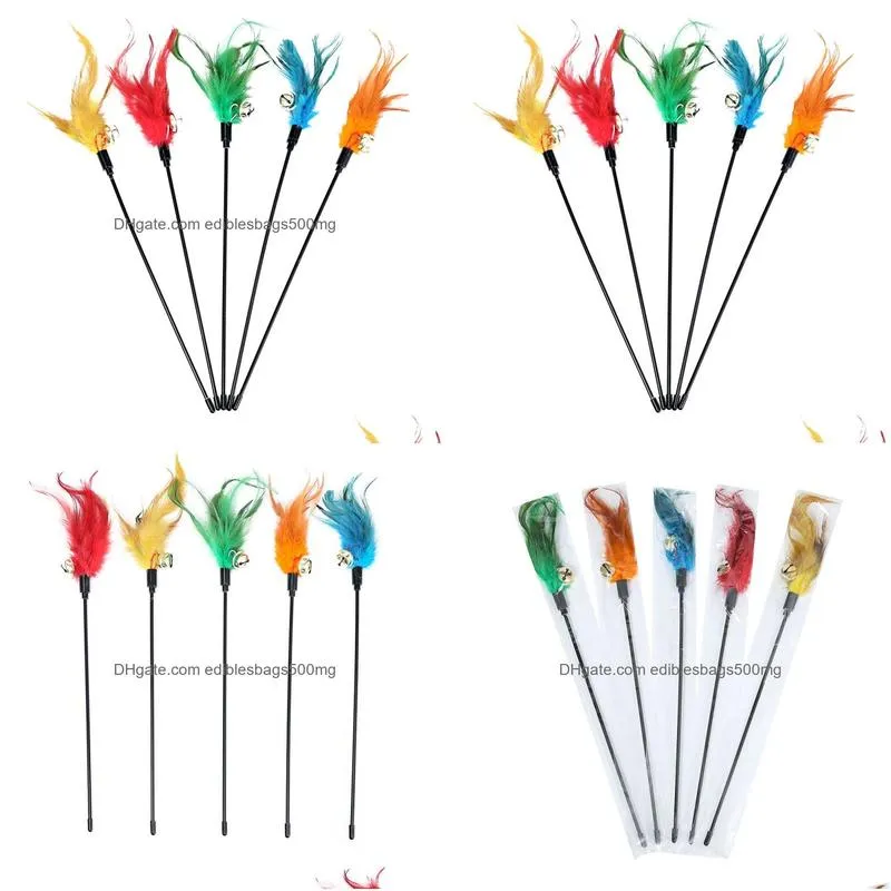 cat toy factory short rod chicken feather bell cat stick multi-color feather cat training toy factory