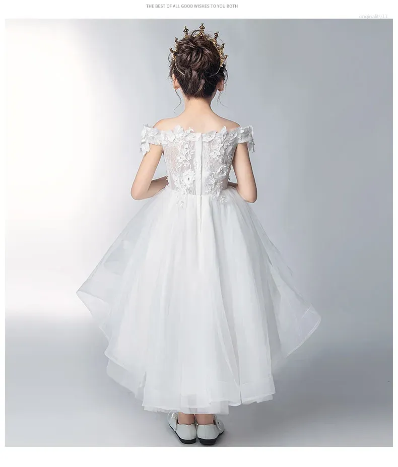 Girl Dresses Girls Princess Off Shoulder White Tulle Flower For Weddings Appliques Flowers Kids Party Communion Gowns