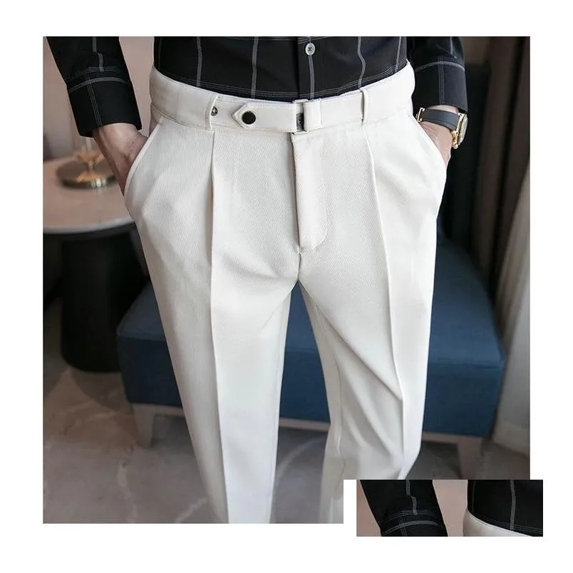 Pants 9 Part Pants For Men Pleated Pants Korean Fashion Ankle Length Streetwear Casual Pant Men`s Formal Trousers Slacks Chinos 2022