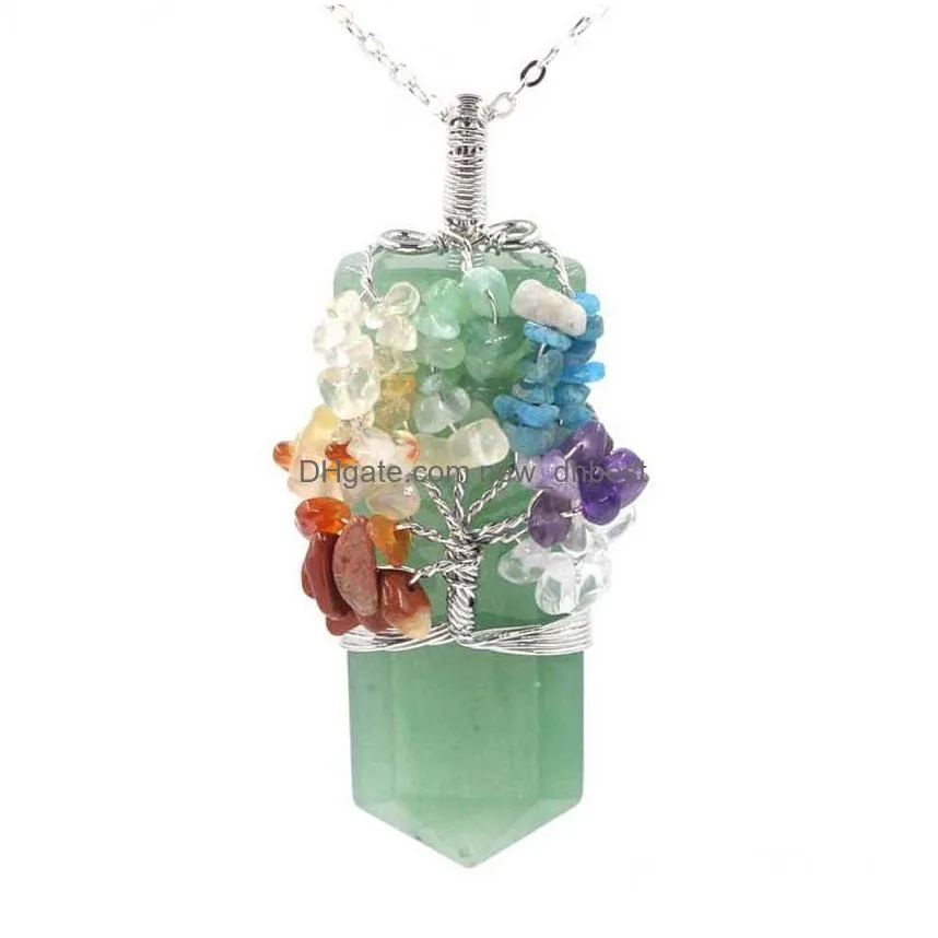 Pendant Necklaces Jln Natural Quartz Plantinum Plated Chip Gemstone Wire Wrapped Crystal Sword Shape Hexagon Prism Amet Charm With Dro Dhdm5