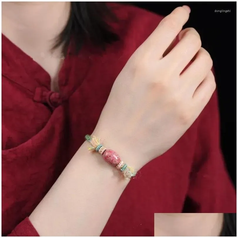 Charm Bracelets Handwoven String Girls Artistic Pink Opal Paint Candy Bracelet Green Ajustbale Size Cute Accessories Dropship