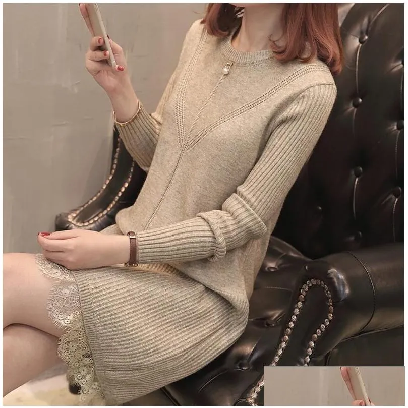 Korean Winter Sweater Dress 4 Colors Casual Stripe Knitted Dress Fish Tail Woman Sweater Dress Women 201221