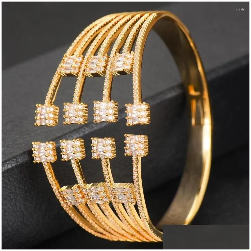 Bangle Trendy Luxury Stackable Big Cuff For Women Wedding Full Cubic Zircon Crystal CZ Dubai Bracelet Party Jewelry 2023