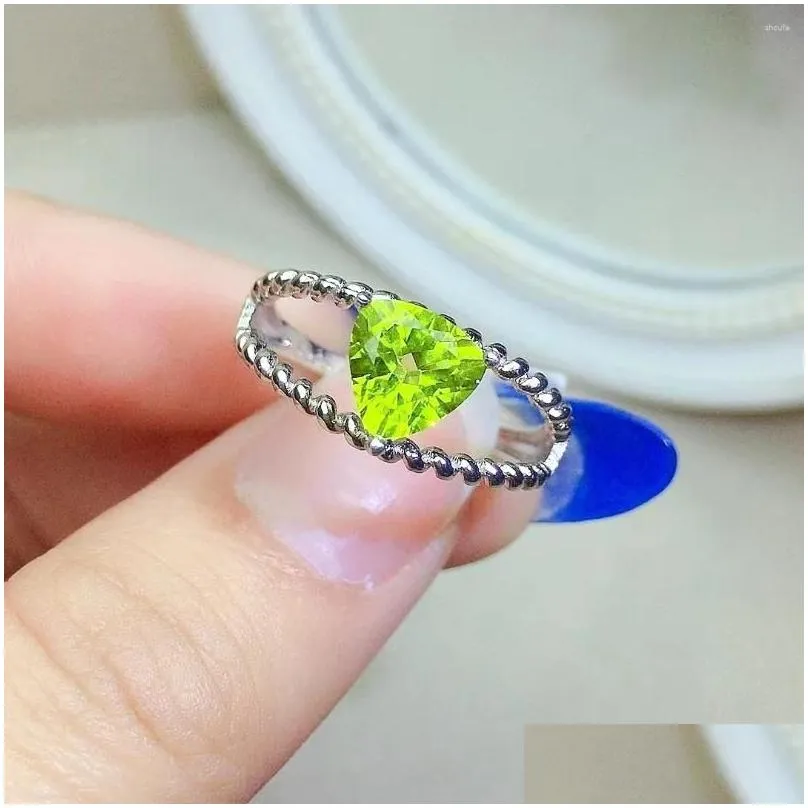 Cluster Rings 0.8ct 7mm Trillion Shape Peridot Ring Natural Silver For Daily Wear Woman Brithday Gift