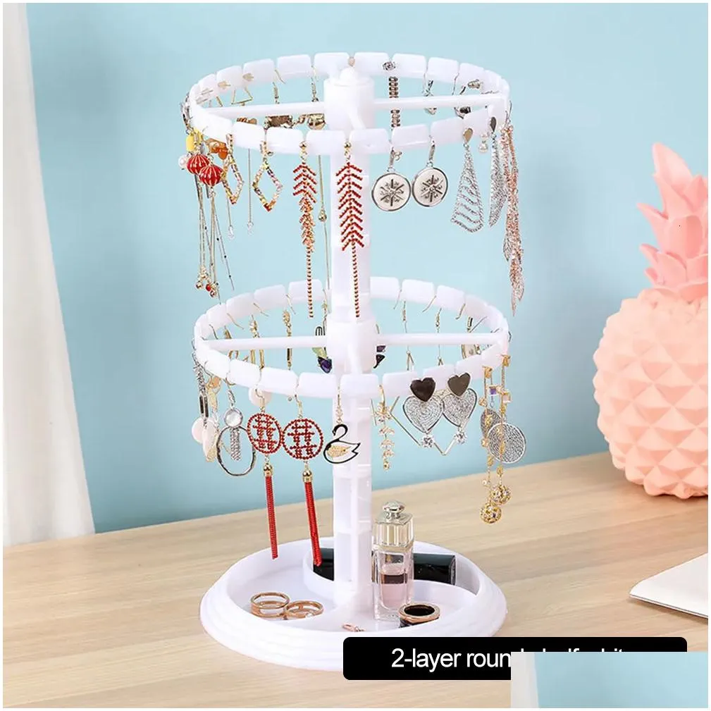 Jewelry Boxes Rotating Organizer Plastic Display Stand Rack Clear Dish Holder For Earrings Necklace Bracelet Pendant Drop Delivery Dhsuw