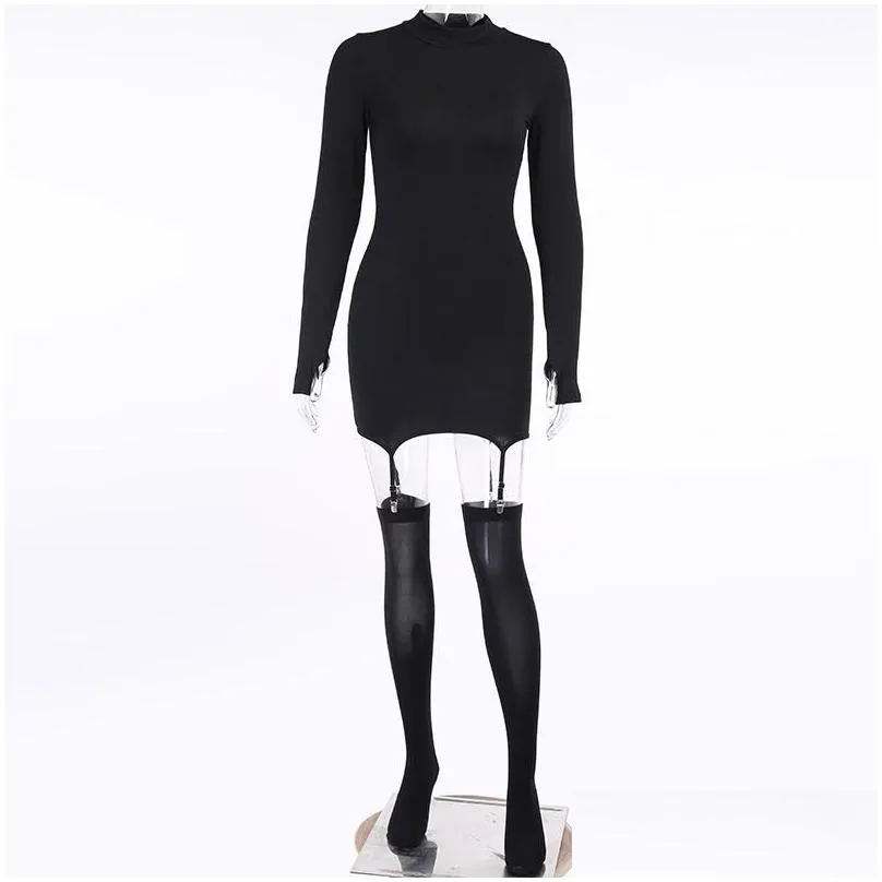 Basic & Casual Dresses Womens 2021 Fall Y Solid Color Long Sleeve High Neck Slim Hip Hook Socks For White Drop Delivery Apparel Women Dhgx7